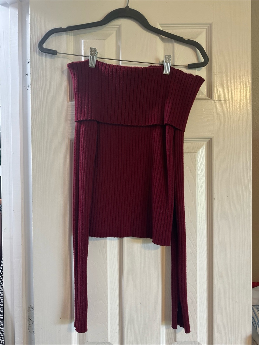 Lulu's Off-the-Shoulder Ribbed Sweater in Deep Burgundy